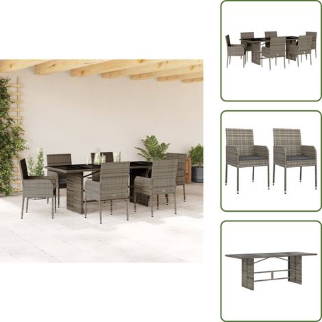 Ensemble à manger de jardin et coussins 7 pcs gris rotin - Salon De Jardin - Mobilier De Jardin - Set De Table - Chaises De Jardin - Ensemble Salon De Jardin