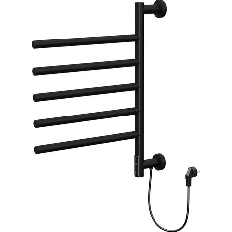 LuxeBath Handtuchwärmer Elektrisch mit 5 schwenkbaren Armen und Timerfunktion, Handtuchheizkörper Schwarz matt, 75Watt, 45-60°C, 450x622 mm, 180°Drehung Handtuchhalter, Wandmontierter Handtuchtrockner (1/5)