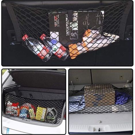 Filet de rangement pour voiture 120x70cm – Nylon extensible pour sécuriser bagages – Installation facile avec crochets inclus (1/3)