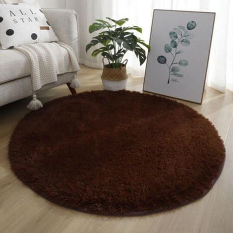 Tapis rond - - Ultra-doux - Antidérapant - 100 cm - Marron