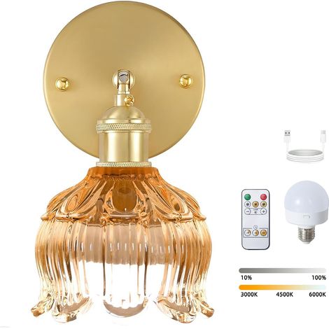 Applique murale LED rechargeable avec télécommande, lampe de chevet sans fil, intensité variable, 3 températures de couleur 3000K-6000K, avec ampoule (1/5)