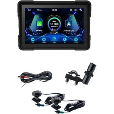 CarPlay Sans Fil pour Moto, Android Auto, 5 Pouces, Navigation GPS, étanche, Double BT, Double Enregistreur CAM B