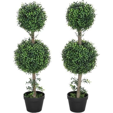 Set di due pezzi di bosso artificiale, grandi dimensioni 91,6 cm, piante artificiali in vaso, forma di bosso realistica, con protezione UV, adatte per soggiorno, giardino, balcone e posizionamento in  (1/5)