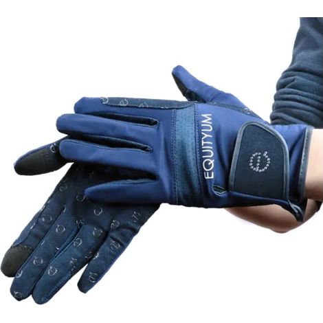 XL, Blu: Damen Reithandschuhe Modell Softie Tuch aus elastischem Stoff mit Handflächengriff (1/5)