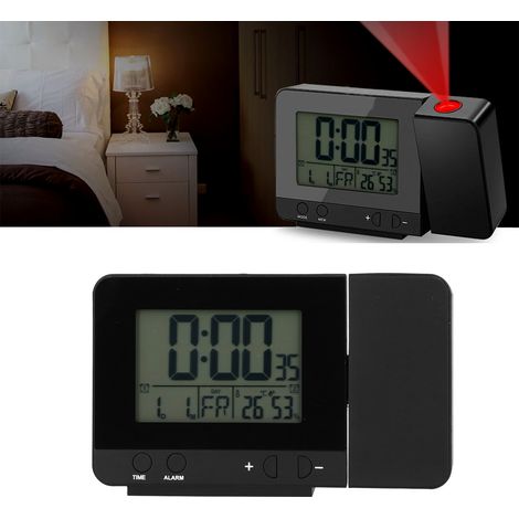 Réveil à projection noir avec écran LCD heure/température et chargement USB pour la maison (1/5)