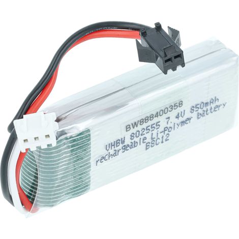 vhbw Batería compatible con SM-2P clavija (m) para modelismo por ej. coche carreras, avión (850mAh, 7,4V, Li-poli, 60 x 20 x 15mm)