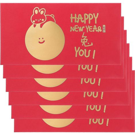 Lot de 6 enveloppes rouges festives chinoises 2023, porte-bonheur, Hongbao, signe du zodiaque lapin, année 2023-17.6X9CM-Red 1