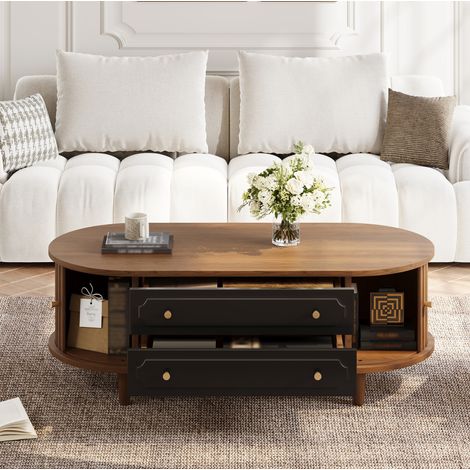 Tavolino da caffè 100x50x36 cm noce e nero, 2 cassetti e ante a ribalta, truciolare MEUBLIV (1/5)