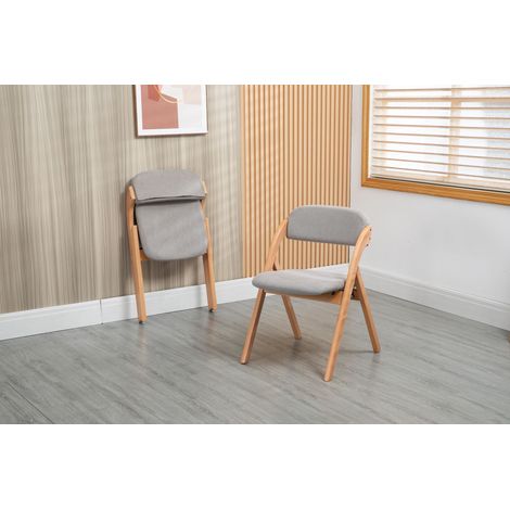 Chaises pliantes HOMEFUN avec assise rembourrée, lot de 2 en bois empilable, housse amovible, chaise d'appoint pour invités, cuisine, bureau, mariage, fête, pique-nique, gris (1/4)