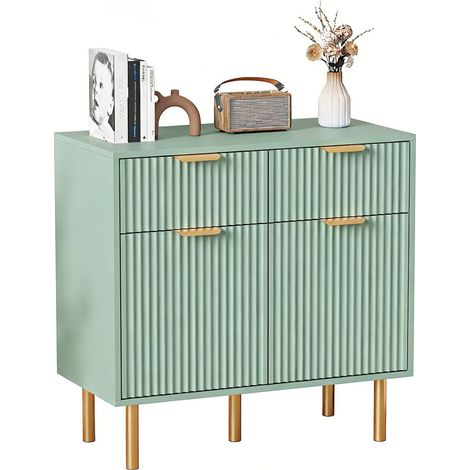 FURNITURE HMD 2 Door 2 Drawer Sideboard Storage Cabinet Wooden Buffet Chest of Drawers for Living Room Bedroom Furniture,Large Kitchen Cupboard with Plenty of Storage Space,Modern Green,80x40x78cm (1/5)