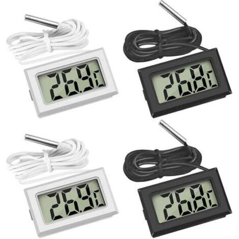 (1 mètre noir, 2 unités de chaque couleur pour 1 mètre blanc) Mini thermomètre numérique LCD avec sonde de température pour réfrigérateur, congélateur et climatiseur