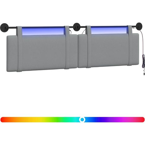 Hanging Headboard with LED Light Light Grey Fabric vidaXL