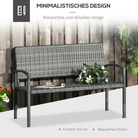 Banque de jardin, effet rotin, cadre en acier, pour 2 personnes, gris, 122 x 60 x 85 cm (1/5)