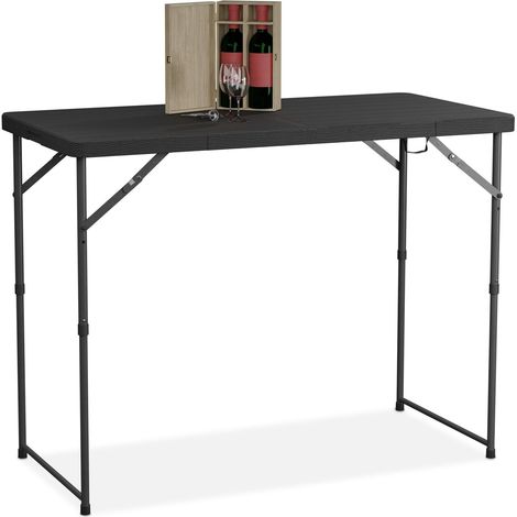Table de Jardin Pliante, réglable en Hauteur, 74x120x60 cm, pour 6 Personnes, Acier et Plastique, Noire (1/5)
