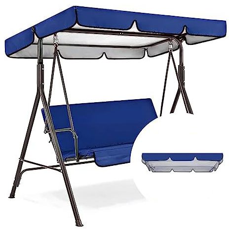 QAZQA Toit de Rechange pour Balancelle de Jardin Anti-UV, Toit Balancelle en Tissu Polyester Imperméable avec Largeur de Bord 15cm Dimension164x114 cm (Bleu)