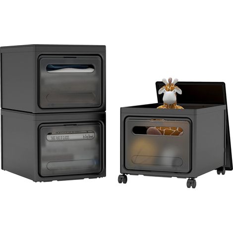 Boite Rangement Plastique 3 Pièces avec Couvercle Caisse Rangement Plastique avec 4 Roues et Poignées Empilables en Cubes Convient pour Salle de Bains Bureau 30 x 40 x 25 cm Noir (1/5)