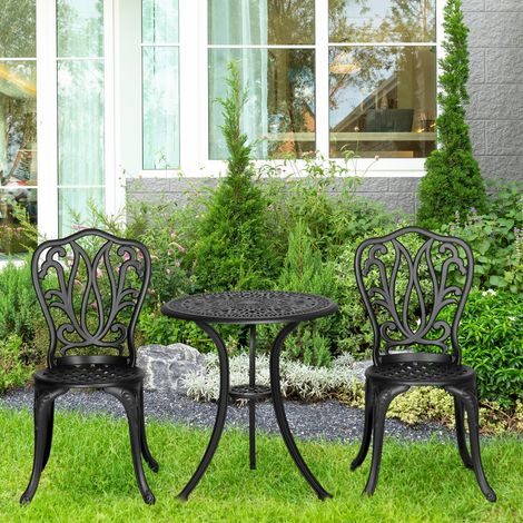 Ensemble jardin 3 pièces 2 chaises extérieur table basse verre trou parasol aluminium, noir