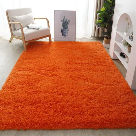 Tapis Rectangle à Poils Longs Doux et Moelleux, Tapis Décoratif Antidérapant pour Salon Chambre Orange 50 x 80 cm (1/5)