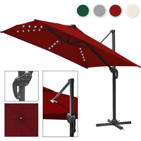 SWANEW Ombrello offset inclinabile 300x300CM, ombrellone da giardino pieghevole, base trasversale girevole a 360° Protezione UV, LED, Rosso (1/5)