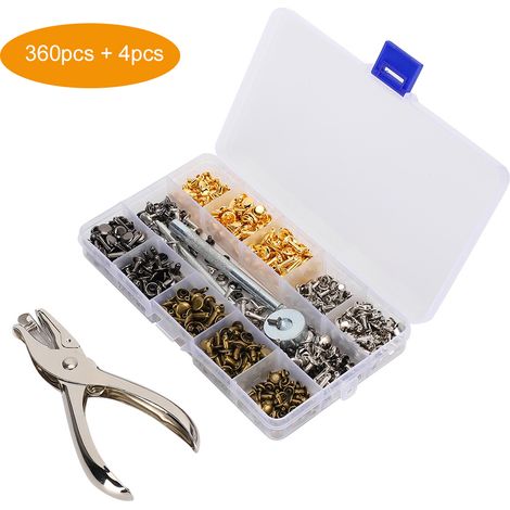 Kit de 360 rivets à double tête, 4 outils inclus, fixations à tête ronde, accessoires pour le travail du cuir