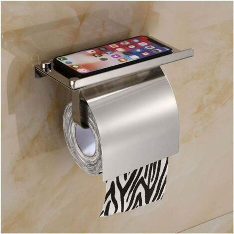 Wall Mounted Toilet Paper Holder with Telephone Shelf 304 Stainless Steel Toilet Roll Holder with Toilet Paper Roller Storage Platform for Bathroom,Mirror-Fei Yu (1/4)