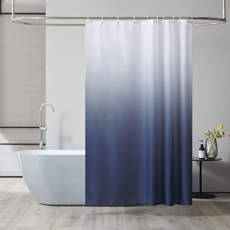 Rideau de douche anti-moisissure, tissu lavable en machine, imperméable, avec 12 crochets, 180x180cm, dégradé bleu foncé (1/5)