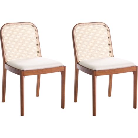 Conjunto de 2 sillas de comedor trenza vienesa respaldo de ratán asiento de poliéster estructura de madera de caucho sin reposabrazos marrón Edina