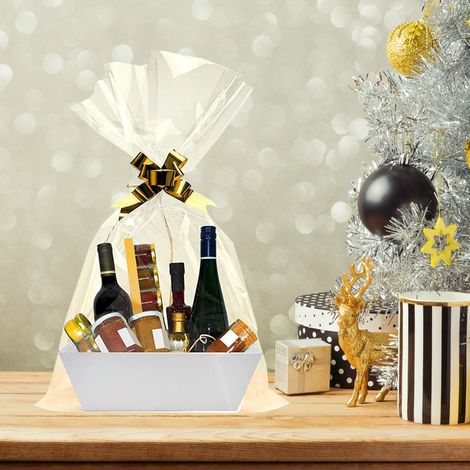 Leerer Geschenkkorb mit Henkel, stabiles Tablett, Weinkorb, Partykorb für Abschlussfeier, Geburtstag, Hochzeit (1/5)