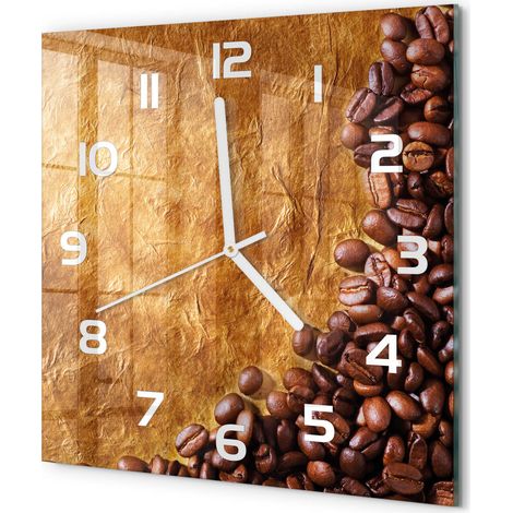 Horloge Murale Carrée Déco Salon Verre Trempé Silencieuse Design Contemporain Grains de café 30x30 cm (1/5)
