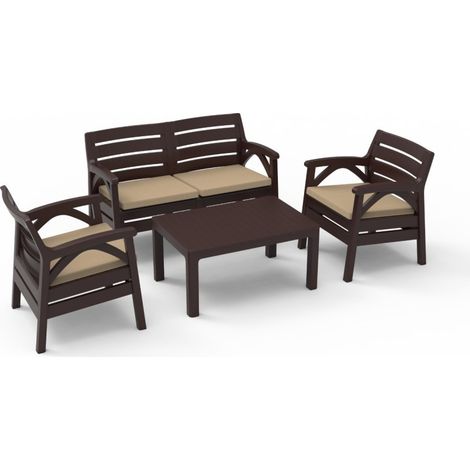 Set da giardino SAVENNA 4 posti marrone con divano, poltrone e tavolino
