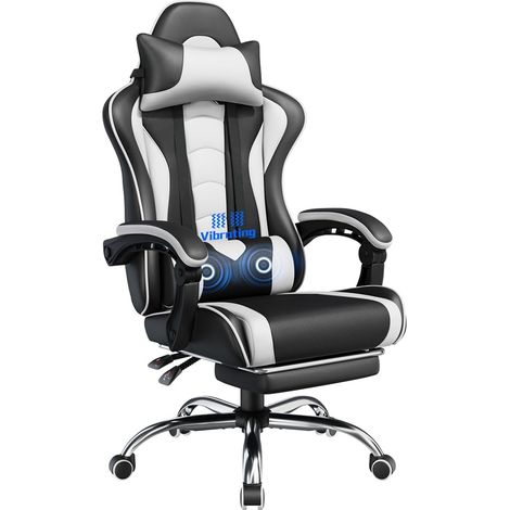 Chaise Gaming Massage Dossier Ailes Latérales Repose-Pieds Blanc (1/5)