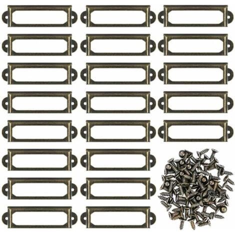 Lot de 50 supports d'étiquettes en métal pour meubles,tiroirs,armoires,cartes,plaques nominatives,tagères Bronze (60 x 17 mm) (1/5)