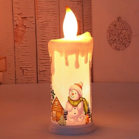 Flameless LED Candle, Simulated Flame Christmas Candle, Battery Operated Santa and Snowman Candle for Weddings, Halloween, Christmas and New Year's - Snowman A (1/5)