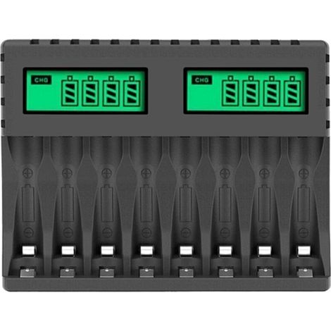 Chargeur de piles LCD 8 emplacements – Charge rapide et entretien – Prise micro-USB et type C – Compatible AA/AAA NiCd NiMh (1/4)
