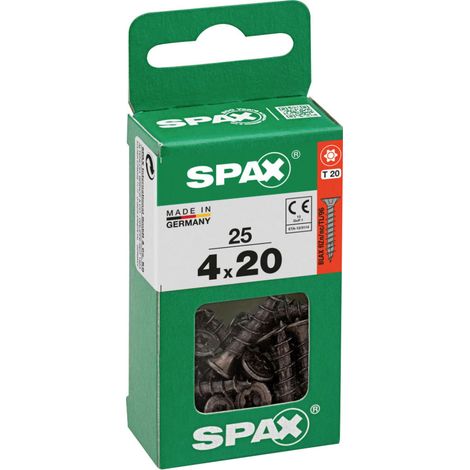 SPAX Universalschraube, 4 x 20, Vollgewinde, Senkkopf, T-STAR plus T20, 4-CUT, Schwarz verzinkt, 25 Stück - 4191040400201 (1/3)