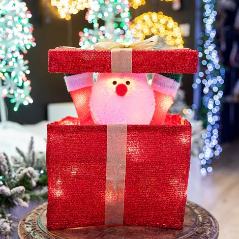 32cm Red Light Up Santa Pop-Up Gift Box Animated Christmas Decoration with Steady Glow (1/4)