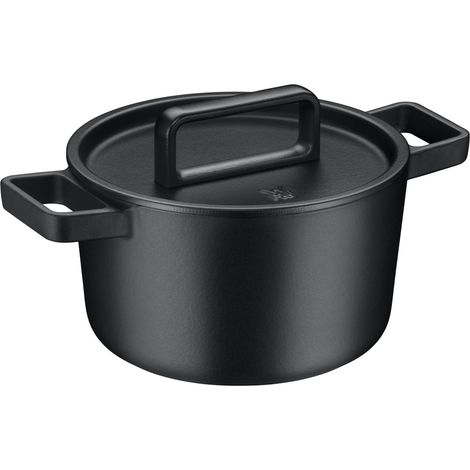 WMF Flavour Casseruola da 22 cm, in ghisa a induzione, pentole in ghisa smaltata, pentola in ghisa, coperchio in ghisa, coperchio in ghisa, coperchio con nodi di condensazione, eleganza moderna, nero (1/5)