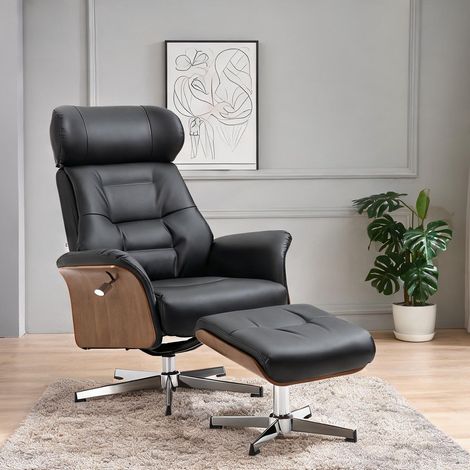 Fauteuil relax coloris noir en bonded cuir 80 x 84 x 108 cm (1/5)