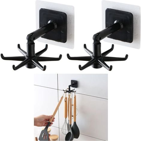 Barre de crochets rotatifs noirs à 360° pour ustensiles de cuisine (1/5)