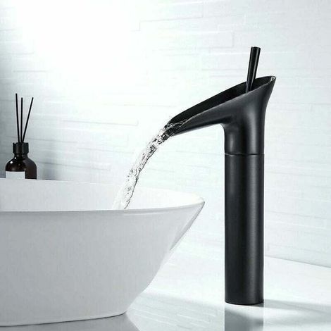 Robinet Salle Noir, XU, Cascade Mitigeur Lavabo Rétro à Levier Unique Lavabo, Laiton Comptoir Haute de Evier VasqueMitigeur KZQ - KZQ