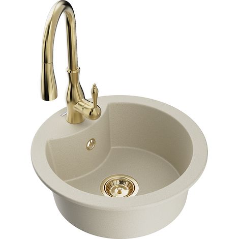 Mexen Diego 1-Becken-Granit-Spüle mit Mischbatterie Savita, Beige - 6512-69-672601-50 (1/5)