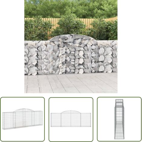 The Living Store Panier de gabions arqué 300x30x100/120 cm Fer galvanisé - Paniers De Gabions - Mur De Gabion - Clôture De Jardin - Décoration Jardin - Barrieres Jardin (1/5)