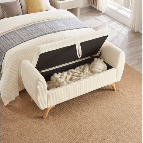 Banc coffre pliable 145x51x57 cm pour chambre, salon ou entrée, avec rangement, pieds en bois, corduroy - beige (1/5)