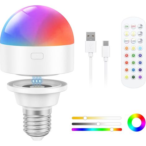 Ampoule Rechargeable Chargeur magnétique sans fil et USB C avec Telecommande, E27 LED Ampoule à batterie amovible 3W 1800mAh pour lampes de table (1/5)