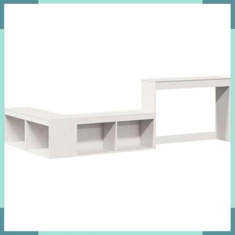 Table de chevet avec bureau - Conception en L - Pin massif - Blanc - Bureau réversible gauche/droite (1/5)