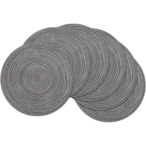 Lot de 6 sets de table ronds lavables gris foncé de 30 cm de diamètre, sets de table en coton tissé, résistants à la chaleur et antidérapants (1/5)