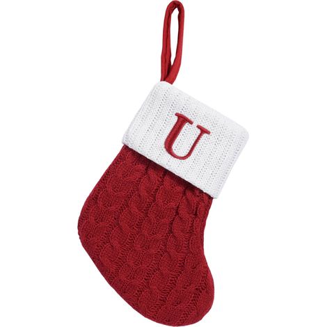 Chaussette De Noël - Tricotée En Laine - Brodée Lettre Initiale - Rouge Et Blanc - 18 X 15 Cm - Décoration Cheminée Arbre - 1 Pièce (1/5)