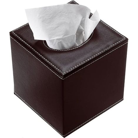 Rechteckige Taschentuchbox aus Kunstleder, ideal für Zuhause und Büro (brauner Würfel) (1/4)