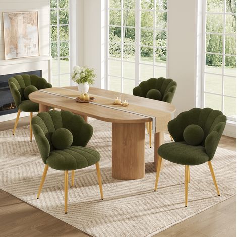 Set di 4 sedie 60x62,5x83 cm in tessuto peluche verde, schienale avvolgente – MEUBLIV (1/5)