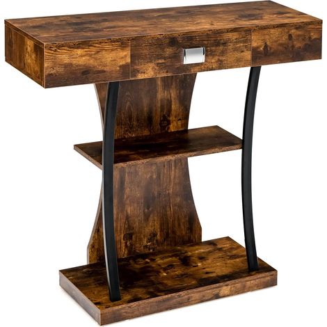 Costway – Table de console industrielle 3 étagères avec tiroir – Dispositif anti-basculement – Dimensions 91 x 30 x 88cm – Couleur brun rustique (1/5)